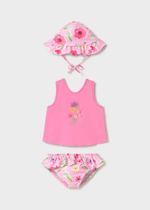 Completo mare 3 pezzi protezione solare neonata Mayoral Newborn rosa floreale Mayoral 0-1 Mesi 55cm