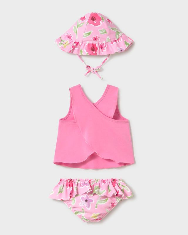 Completo mare 3 pezzi protezione solare neonata Mayoral Newborn rosa floreale Mayoral 0-1 Mesi 55cm