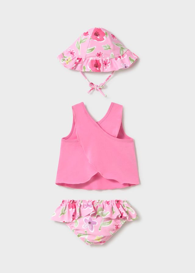 Completo mare 3 pezzi protezione solare neonata Mayoral Newborn rosa floreale Mayoral 0-1 Mesi 55cm