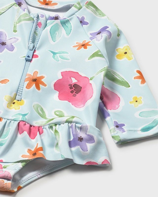 Completo mare con cappello protezione solare neonata Mayoral Newborn floreale azzurro Mayoral 0-1 Mesi 55cm