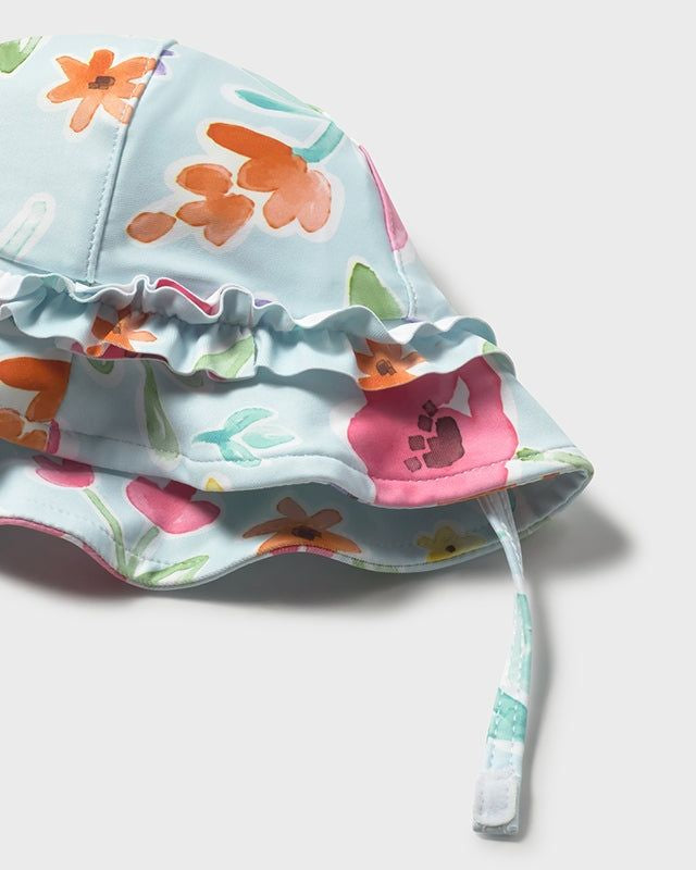Completo mare con cappello protezione solare neonata Mayoral Newborn floreale azzurro Mayoral 0-1 Mesi 55cm