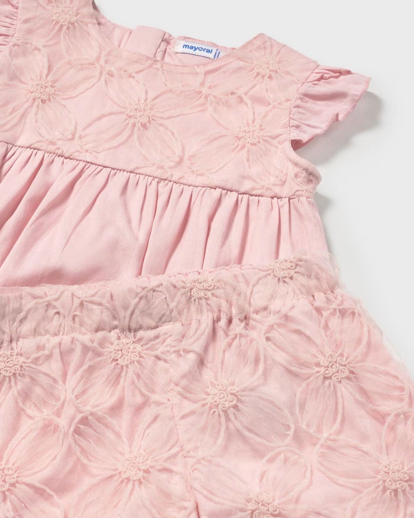 Completo pantaloncino e blusa tulle ricamo neonata Mayoral rosa Mayoral Rosa