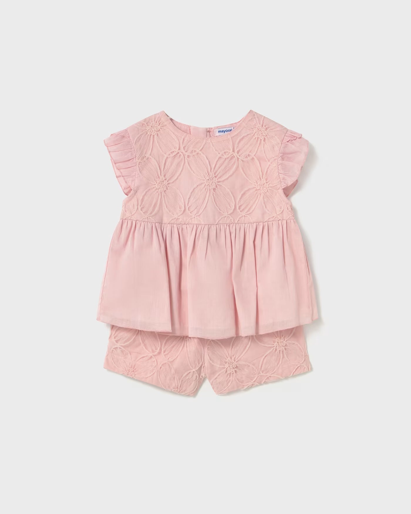 Completo pantaloncino e blusa tulle ricamo neonata Mayoral rosa Mayoral Rosa