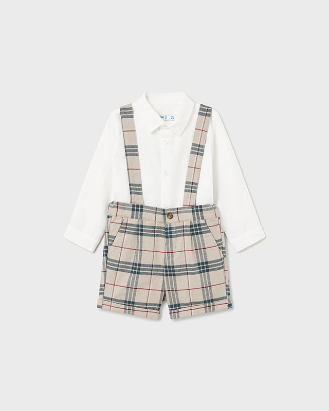 Completo pantaloncino e camicia neonato Mayoral beige e verde Mayoral Beige