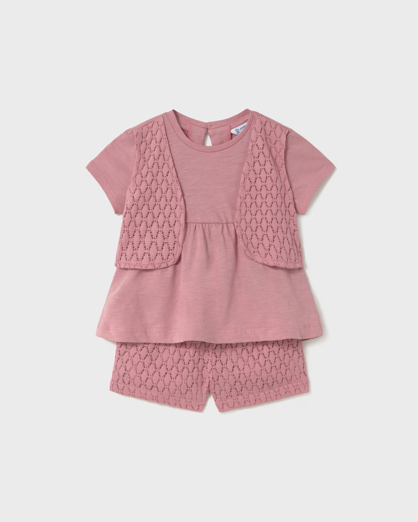 Completo pantaloncino e maglietta gilet finto neonata Mayoral rosato Mayoral 6 Mesi 68cm