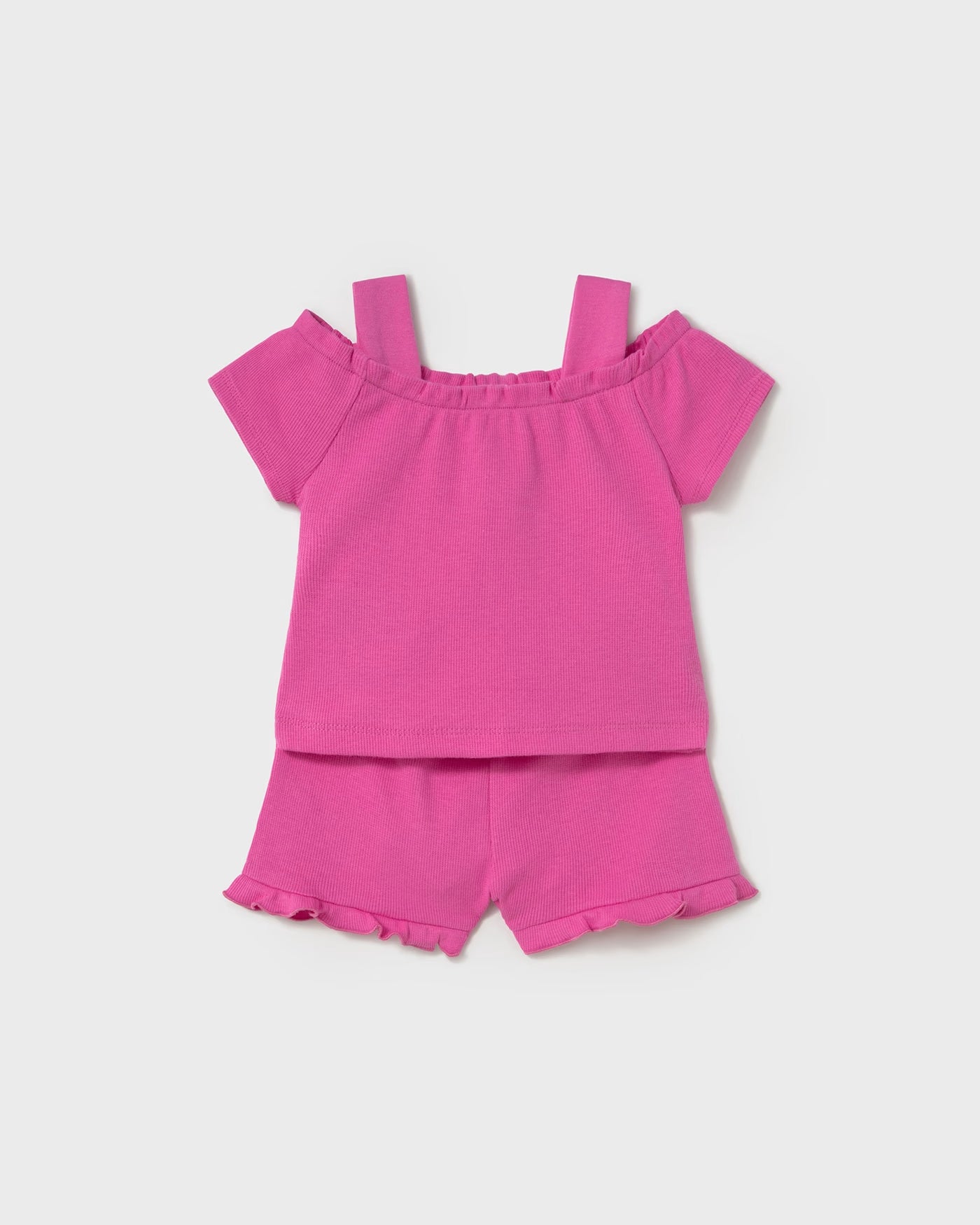 Completo pantaloncino e maglietta neonata Mayoral tinta unita fucsia Mayoral 6 Mesi 68cm