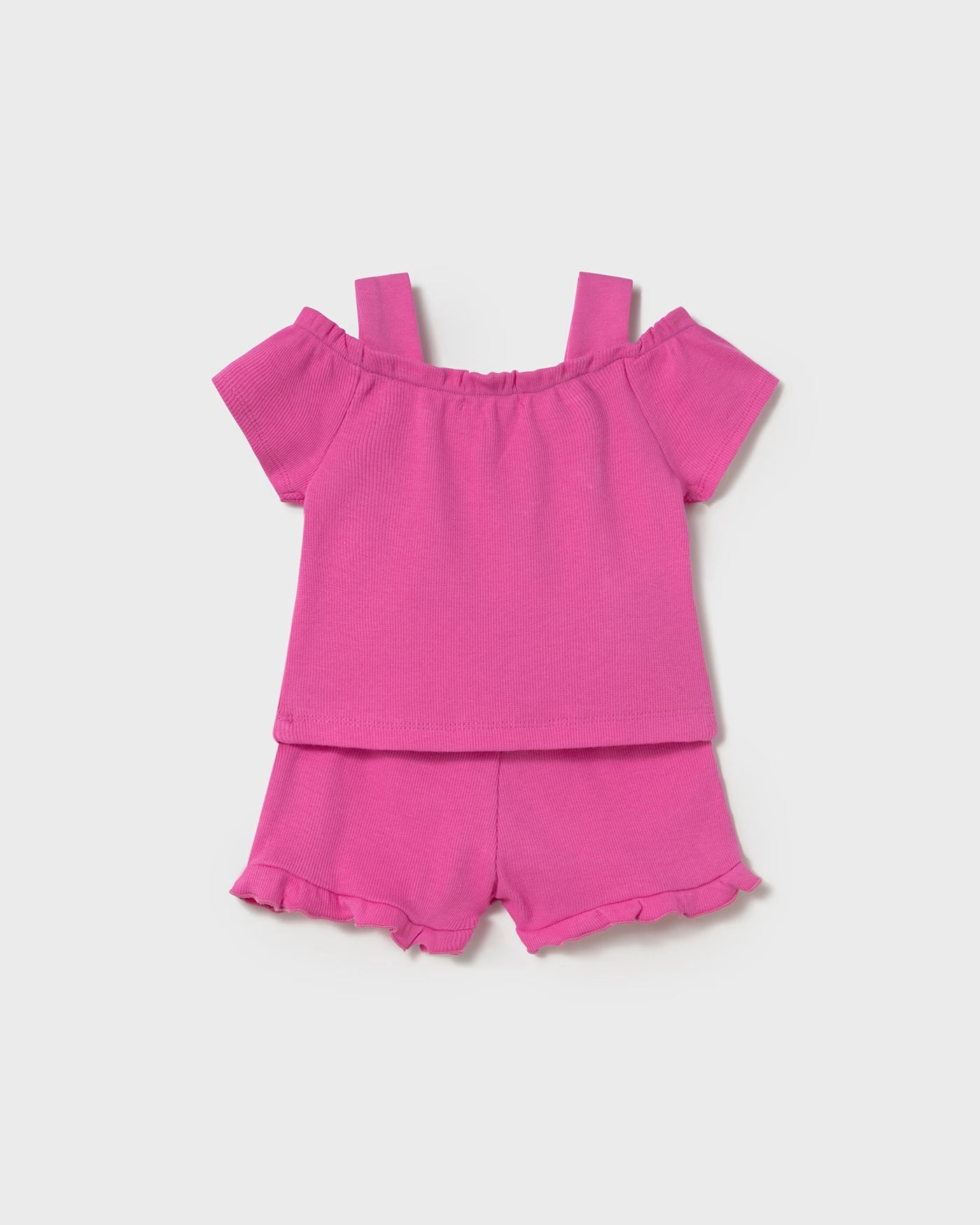 Completo pantaloncino e maglietta neonata Mayoral tinta unita fucsia Mayoral 6 Mesi 68cm