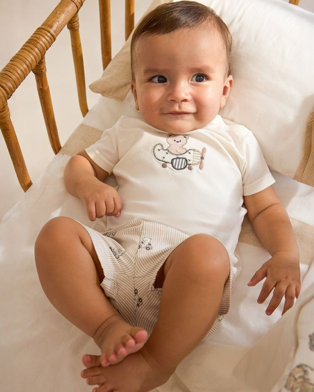 Completo pantaloncino e maglietta neonato Mayoral Newborn orsetto beige Mayoral 0-1 Mesi 55cm