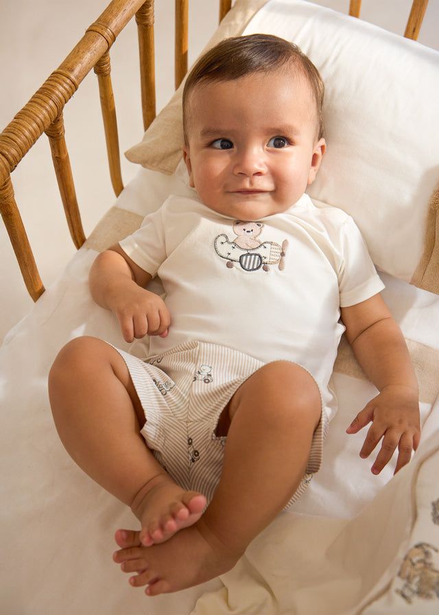 Completo pantaloncino e maglietta neonato Mayoral Newborn orsetto beige Mayoral 0-1 Mesi 55cm