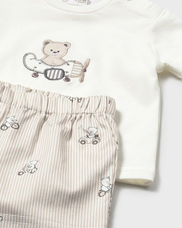 Completo pantaloncino e maglietta neonato Mayoral Newborn orsetto beige Mayoral 0-1 Mesi 55cm