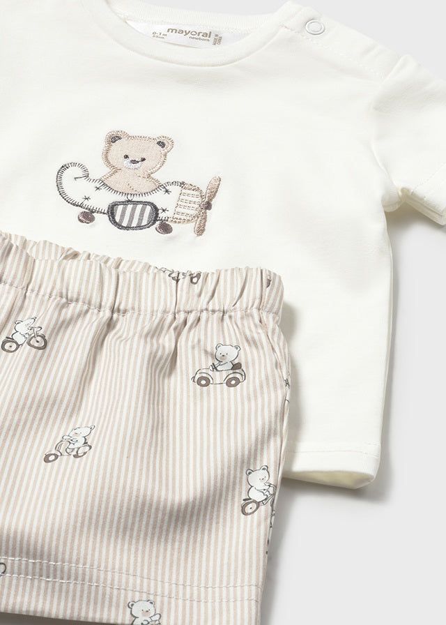Completo pantaloncino e maglietta neonato Mayoral Newborn orsetto beige Mayoral 0-1 Mesi 55cm