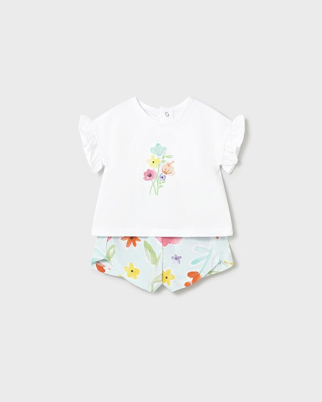 Completo pantaloncino stampato e maglietta neonata Mayoral Newborn Bianco Floreale Mayoral 0-1 Mesi 55cm