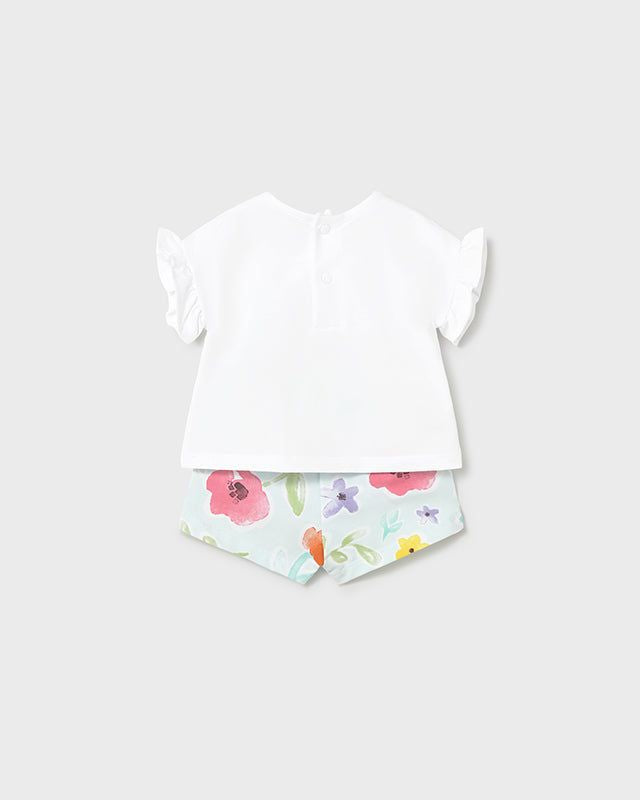 Completo pantaloncino stampato e maglietta neonata Mayoral Newborn Bianco Floreale Mayoral 0-1 Mesi 55cm