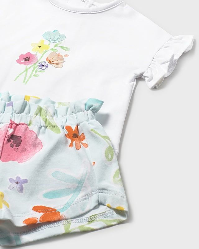 Completo pantaloncino stampato e maglietta neonata Mayoral Newborn Bianco Floreale Mayoral 0-1 Mesi 55cm