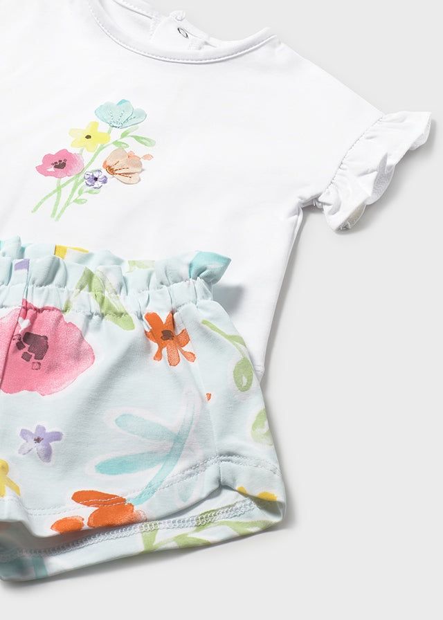 Completo pantaloncino stampato e maglietta neonata Mayoral Newborn Bianco Floreale Mayoral 0-1 Mesi 55cm