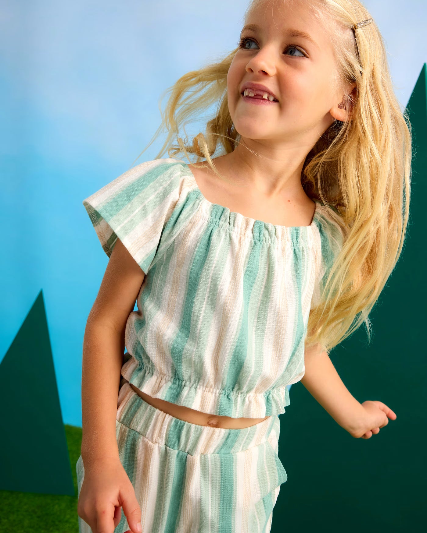 Completo pantalone e maglietta righe bambina Mayoral giada e beige Mayoral Giada