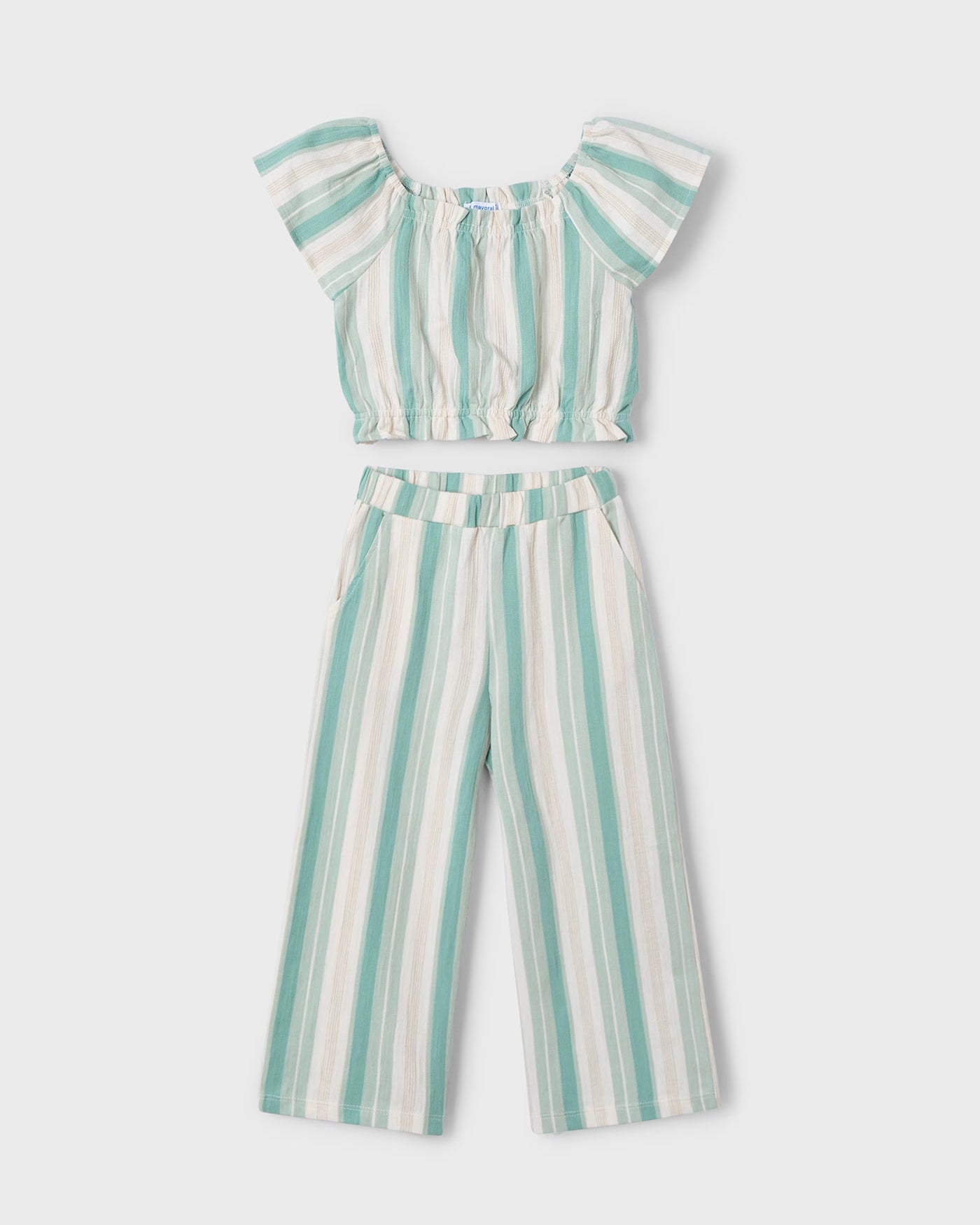 Completo pantalone e maglietta righe bambina Mayoral giada e beige Mayoral Giada