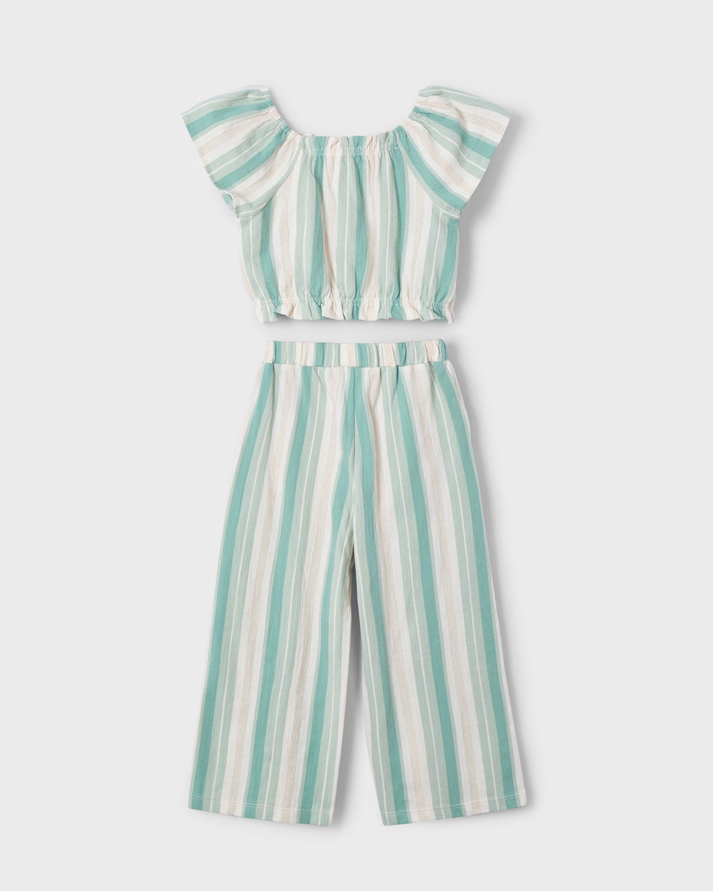 Completo pantalone e maglietta righe bambina Mayoral giada e beige Mayoral Giada