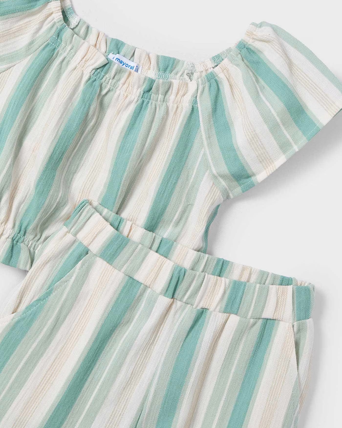 Completo pantalone e maglietta righe bambina Mayoral giada e beige Mayoral Giada