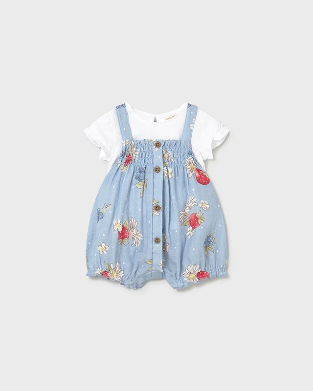Completo salopette e maglietta neonata Mayoral Newborn fragole azzurro Mayoral 0-1 Mesi 55cm