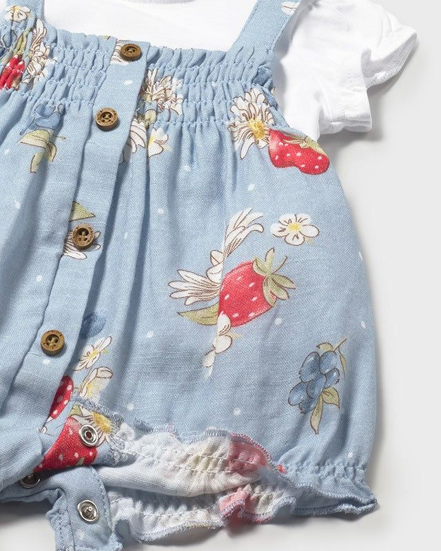 Completo salopette e maglietta neonata Mayoral Newborn fragole azzurro Mayoral 0-1 Mesi 55cm