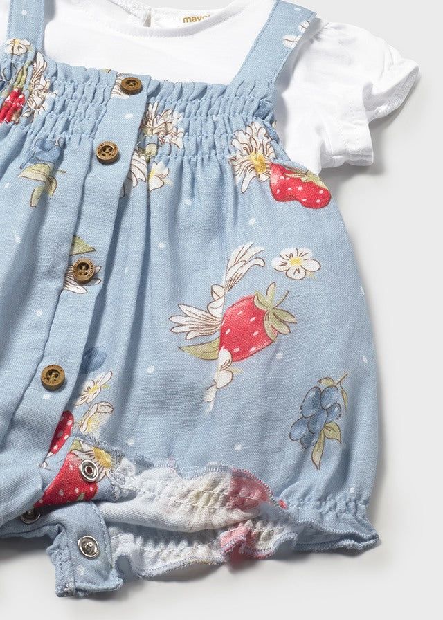 Completo salopette e maglietta neonata Mayoral Newborn fragole azzurro Mayoral 0-1 Mesi 55cm