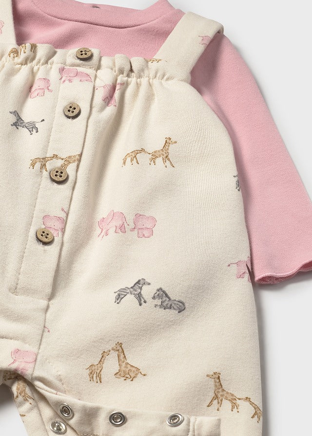Completo salopette e maglietta neonata Mayoral Newborn Safari rosa Mayoral 0-1 Mesi 55cm