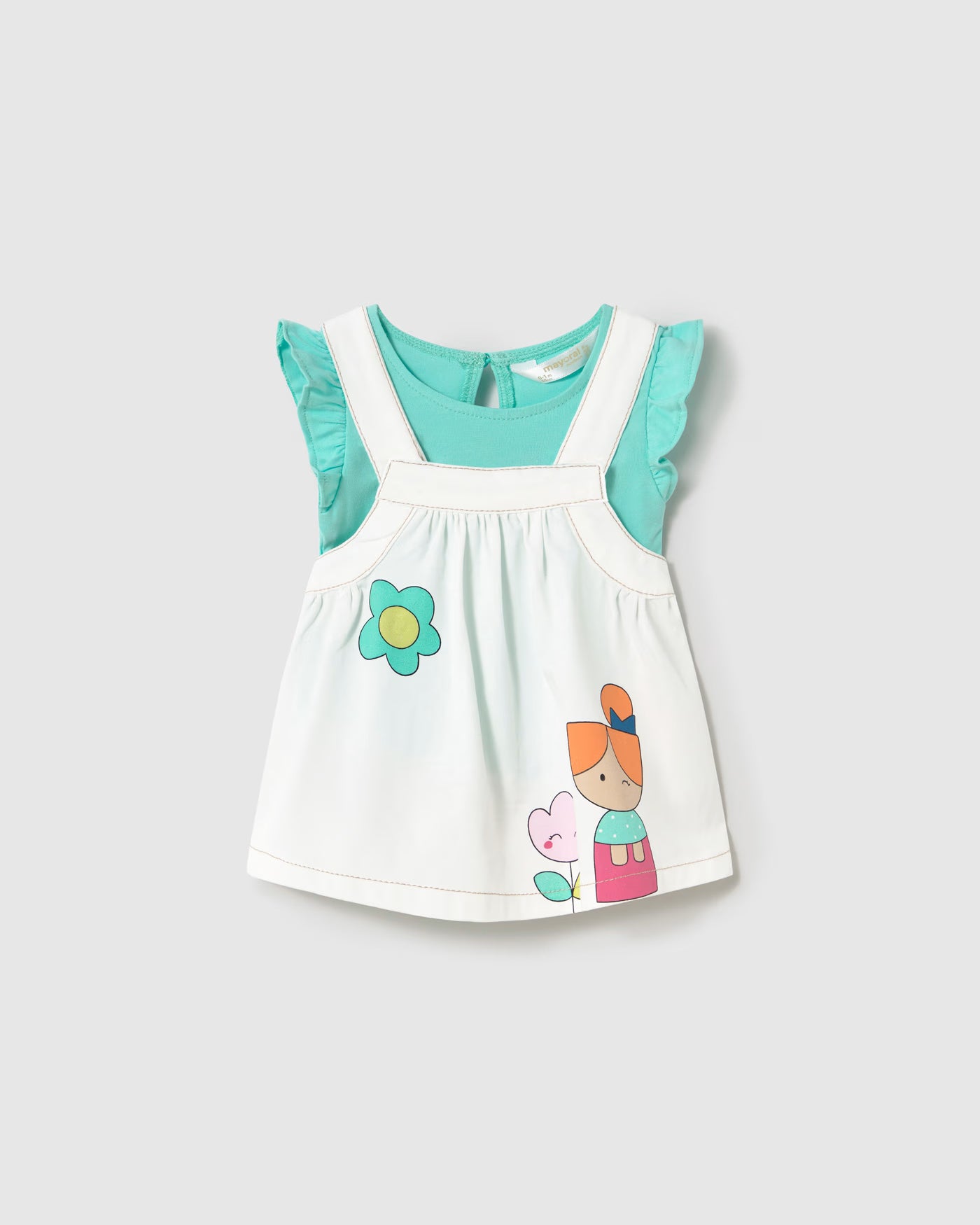 Completo salopette e T-shirt neonata Mayoral Newborn bianco e acqua Mayoral 0-1 Mesi 55cm