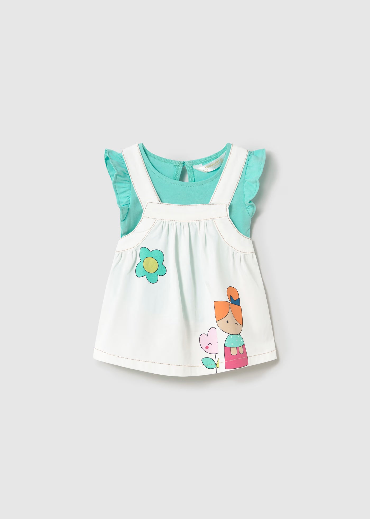 Completo salopette e T-shirt neonata Mayoral Newborn bianco e acqua Mayoral 0-1 Mesi 55cm