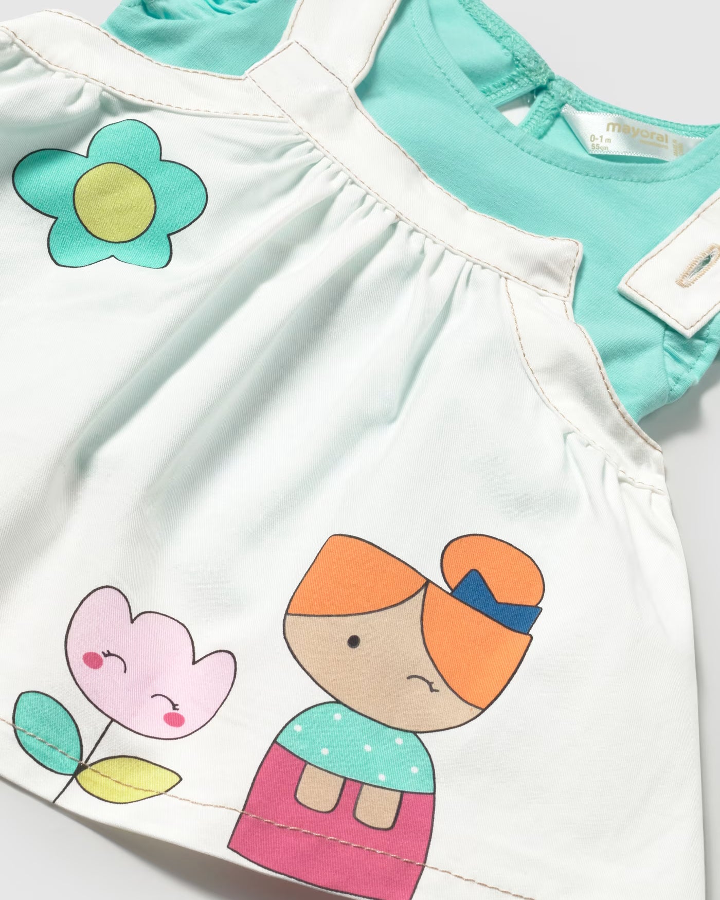 Completo salopette e T-shirt neonata Mayoral Newborn bianco e acqua Mayoral 0-1 Mesi 55cm