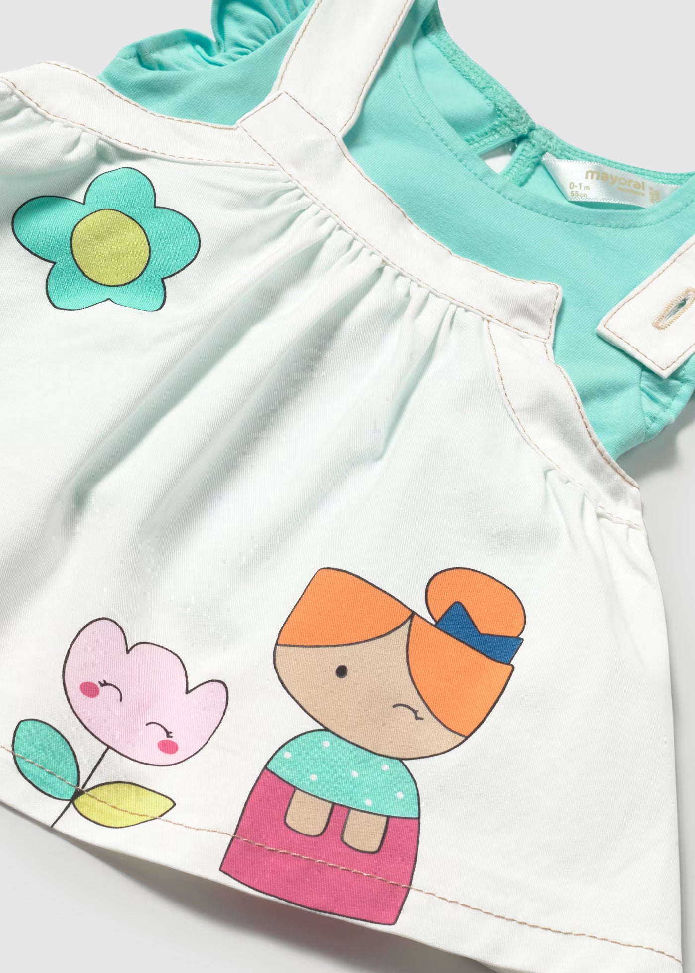 Completo salopette e T-shirt neonata Mayoral Newborn bianco e acqua Mayoral 0-1 Mesi 55cm