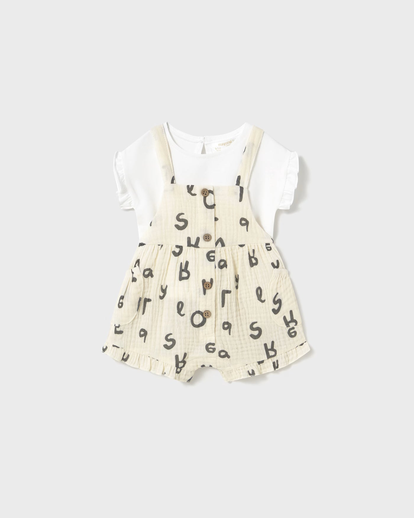 Completo salopette e t-shirt neonata Mayoral Newborn Lettere cecio Mayoral 0-1 Mesi 55cm