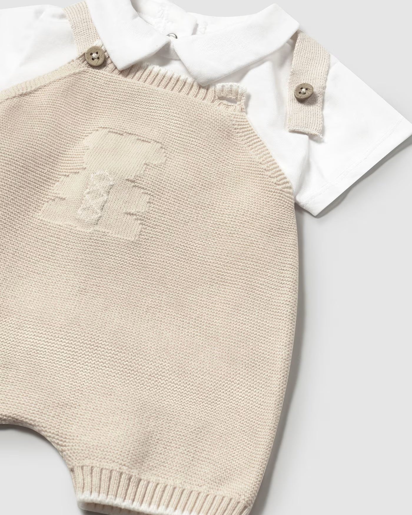 Completo salopette in filo di cotone e T-shirt neonato Mayoral Newborn beige Mayoral 0-1 Mesi 55cm