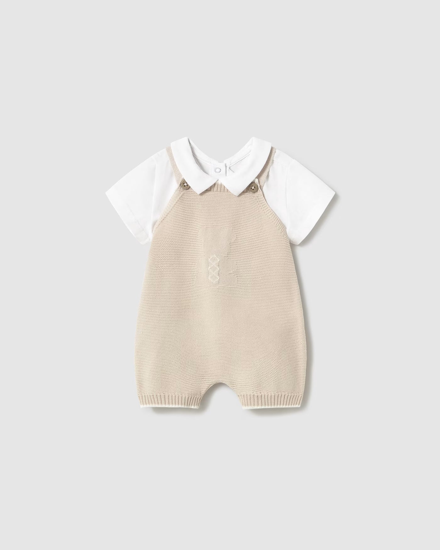 Completo salopette in filo di cotone e T-shirt neonato Mayoral Newborn beige Mayoral 0-1 Mesi 55cm