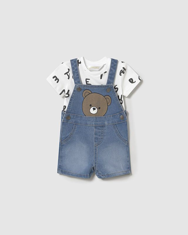 Completo salopette jeans e t-shirt neonato Mayoral Newborn Mayoral Blu