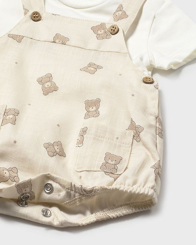 Completo salopette stampata e maglietta neonato Mayoral Newborn orsetto beige Mayoral 0-1 Mesi 55cm