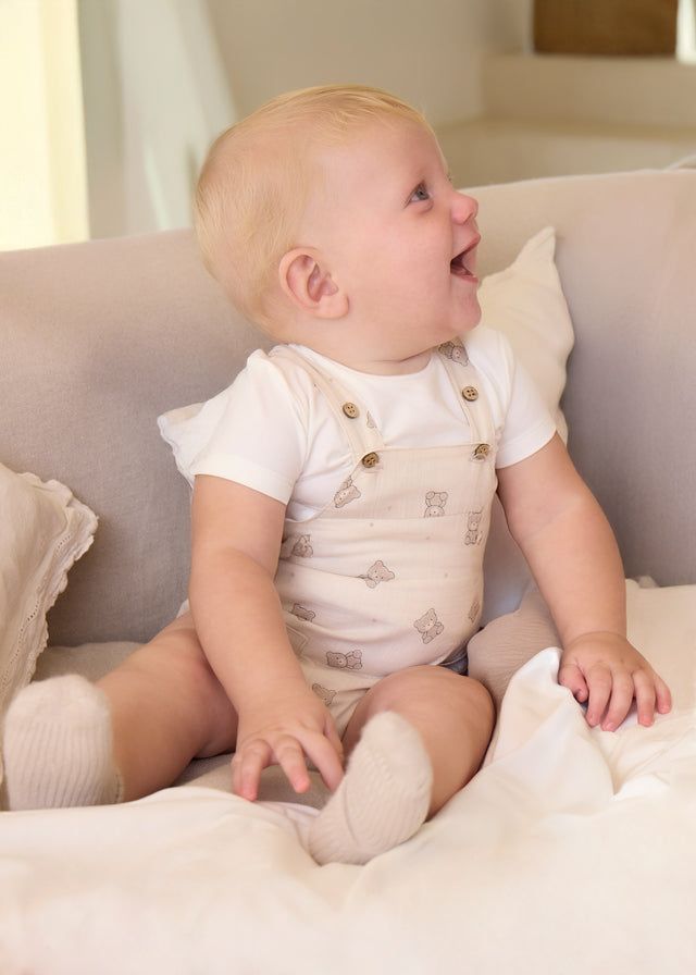 Completo salopette stampata e maglietta neonato Mayoral Newborn orsetto beige Mayoral 0-1 Mesi 55cm