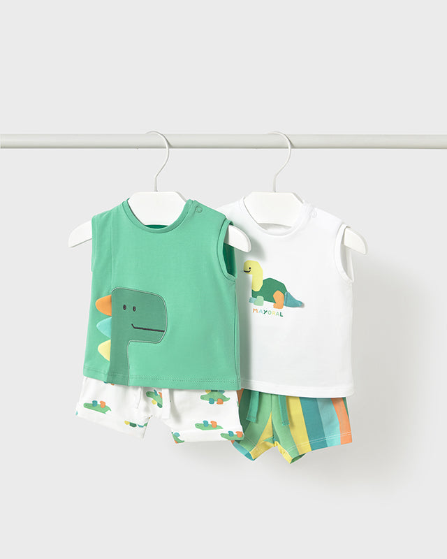 Completo smanicato neonato Newborn Dinosauro verde Mayoral Bianco