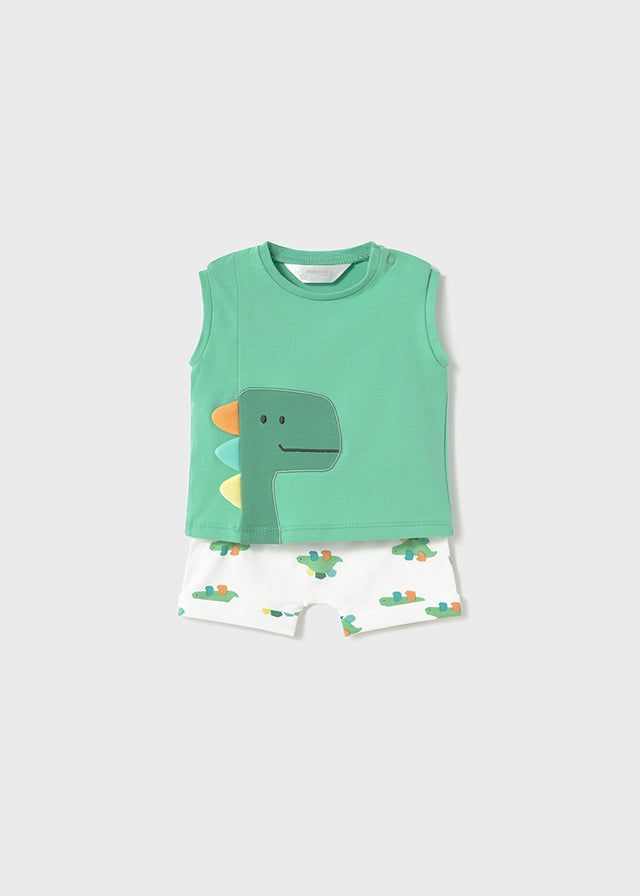Completo smanicato neonato Newborn Dinosauro verde Mayoral Bianco