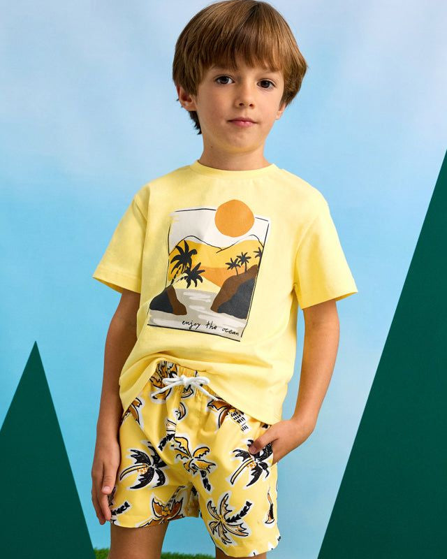 Costume bermuda bambino Mayoral giallo grafica Palme Mayoral Giallo