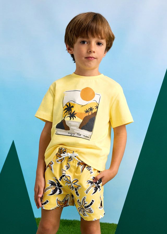 Costume bermuda bambino Mayoral giallo grafica Palme Mayoral Giallo