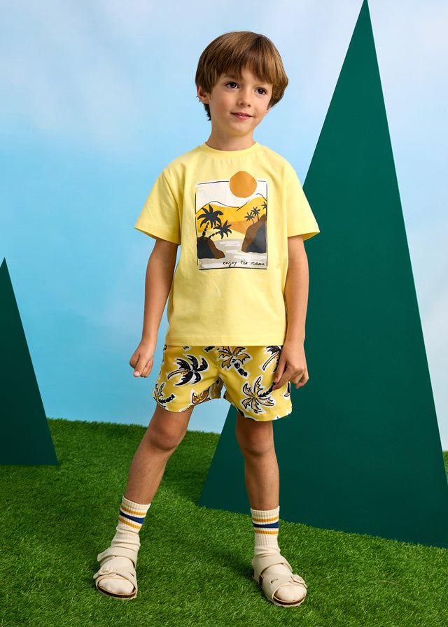 Costume bermuda bambino Mayoral giallo grafica Palme Mayoral Giallo