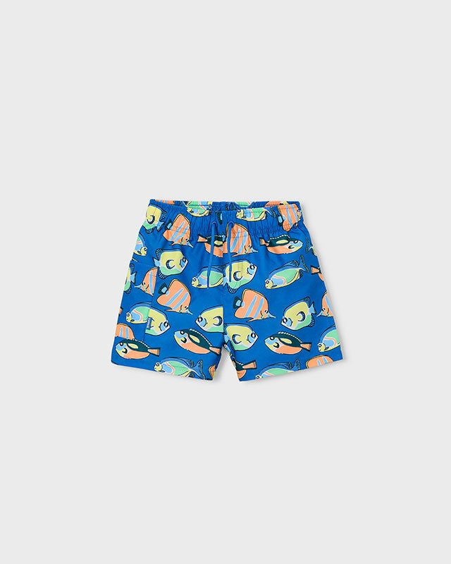 Costume bermuda bambino pesci Mayoral, stampa colorata di pesci, tessuto in poliestere, asciugatura rapida