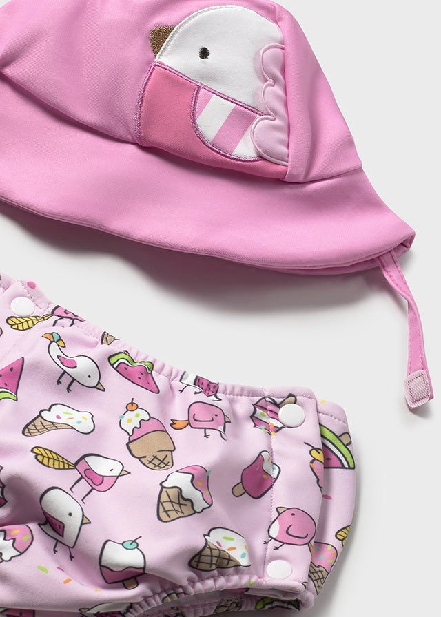 Costume con cappello con protezione solare 40+ neonata Mayoral Newborn gelati rosa Mayoral Rosa