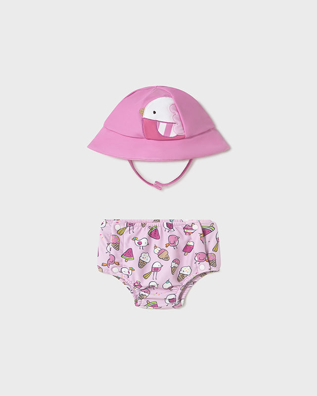 Costume con cappello con protezione solare 40+ neonata Mayoral Newborn gelati rosa Mayoral Rosa