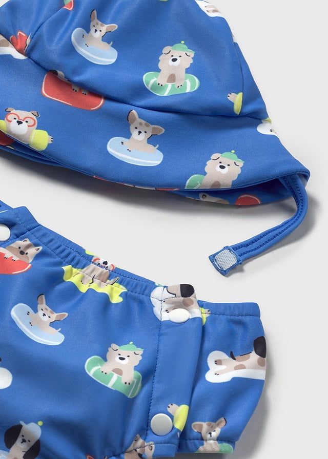 Costume con cappello con protezione solare 40+ neonato Mayoral Newborn cani blu Mayoral Blu