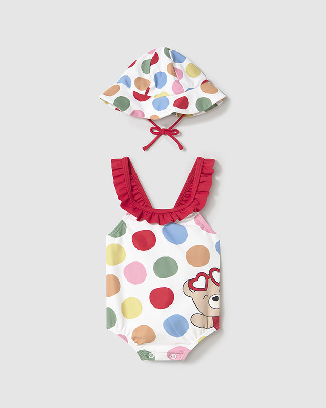Costume con cappello protezione solare neonata Mayoral Newborn Pois colorati Mayoral Multicolore
