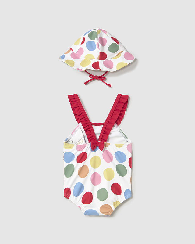 Costume con cappello protezione solare neonata Mayoral Newborn Pois colorati Mayoral Multicolore