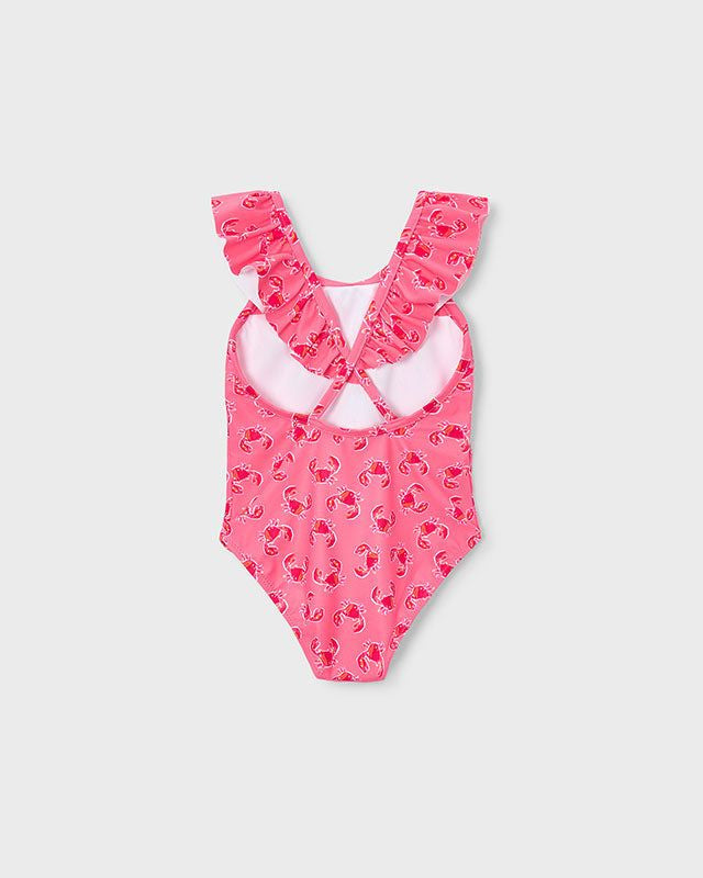 Retro costume bagno intero bambina Mayoral geranio con spalline arricciate
