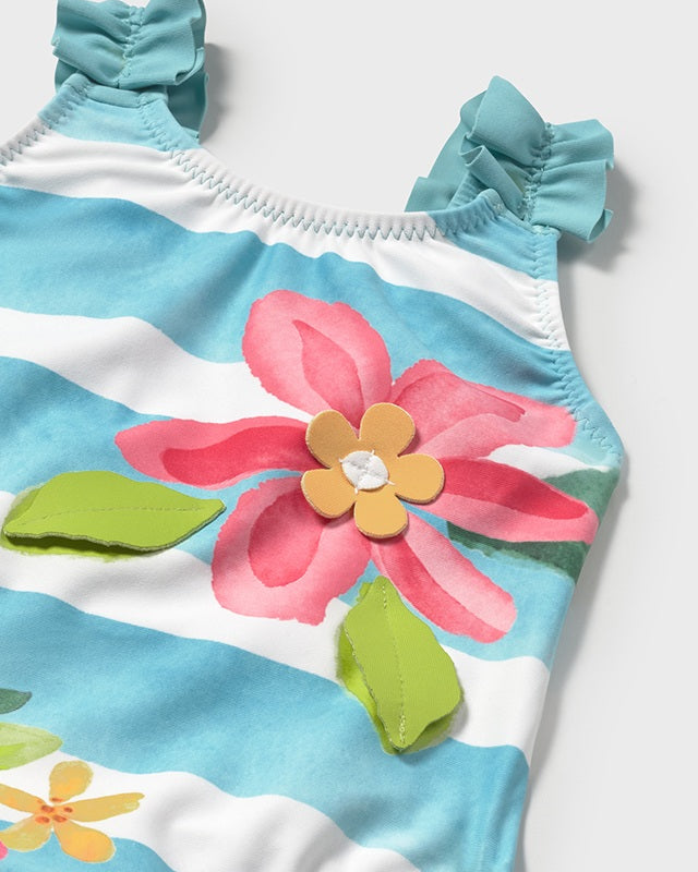 Costume intero stampato neonata Mayoral righe e fiori azzurro Mayoral Azzurro